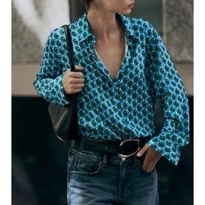 Stylish Blue Geometric Women's Top
